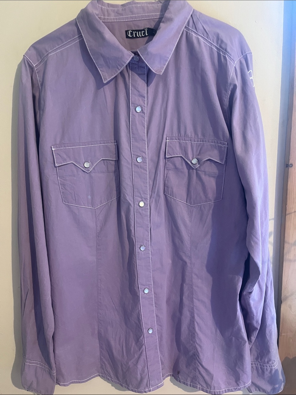Cruel Light Purple Button-Snap Western Shirt with 8 Seconds Graphic On Sleeve